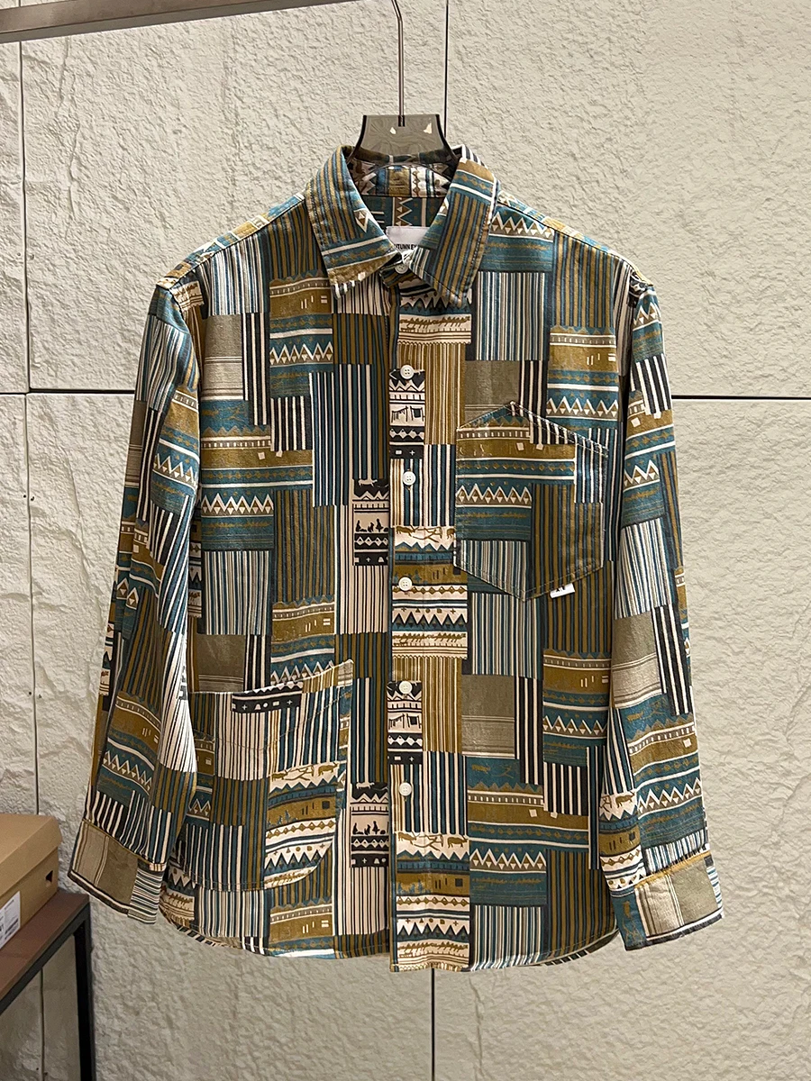 

Pure Cotton Plaid Fabric Long Sleeve Shirt for Men Autumn Season Retro Print Turn-down Collar Comfortable Breathable Youth Fa...