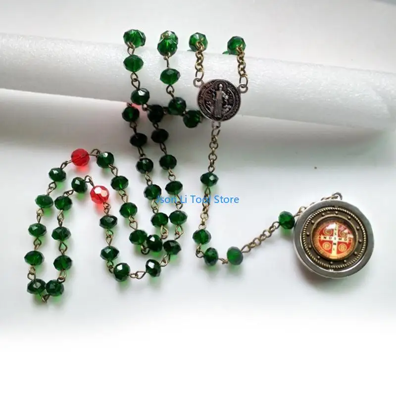 

Y08D Vintage Rosary Catholic Prayer Crystal Beads Necklace Christ Jesus Necklace Gift