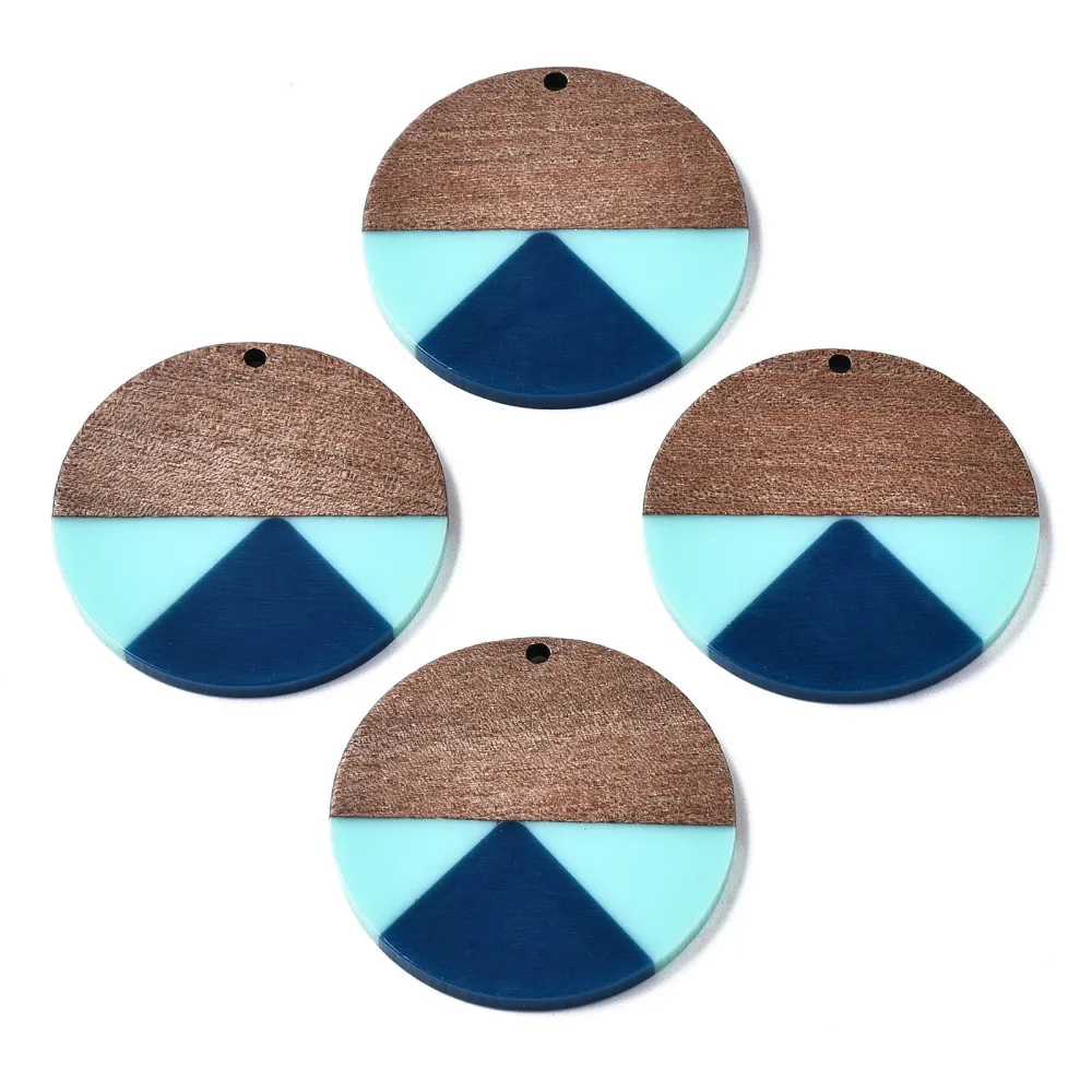 20Pcs Resin Wooden Earring Charms 38mm Flat Round Tri Color Wood Blank Charms for Jewelry Vintage Necklace Earrings Handmade DIY