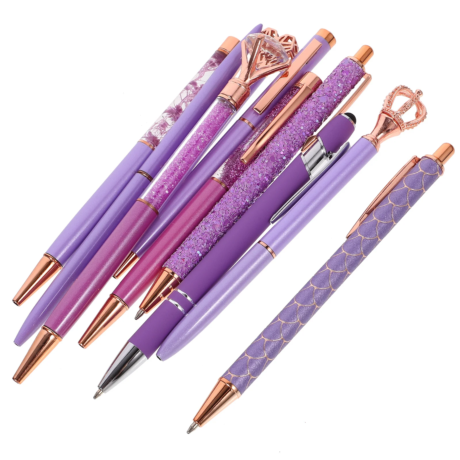 10pcs Purple Rhinestone Ballpoint Pens Metal Smooth Writing Pen For Students Office Comfortable Grip Signature Writing