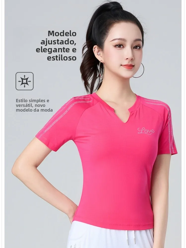 yang-li-スクエアダンス衣装新しいファッション-v-ネックトップスポーツ半袖女性の-tシャツグループフィットネスパフォーマンススーツ