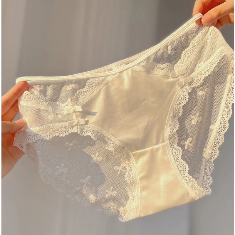 ملابس داخلية نسائية من الحرير الجليدي ملابس داخلية شبكية مجوفة من الدانتيل ملابس داخلية فرنسية مثيرة قابلة للتنفس ملابس داخلية صيفية للفتيات المراهقات سراويل حميمية