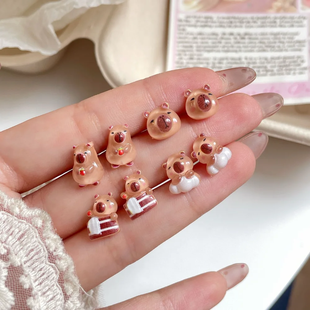 7 Pairs Of Earrings Set Cute Capybara Heart-Shaped Earrings Women Cartoon Resin Bear Bread Jewelry Accessories Girls Gift