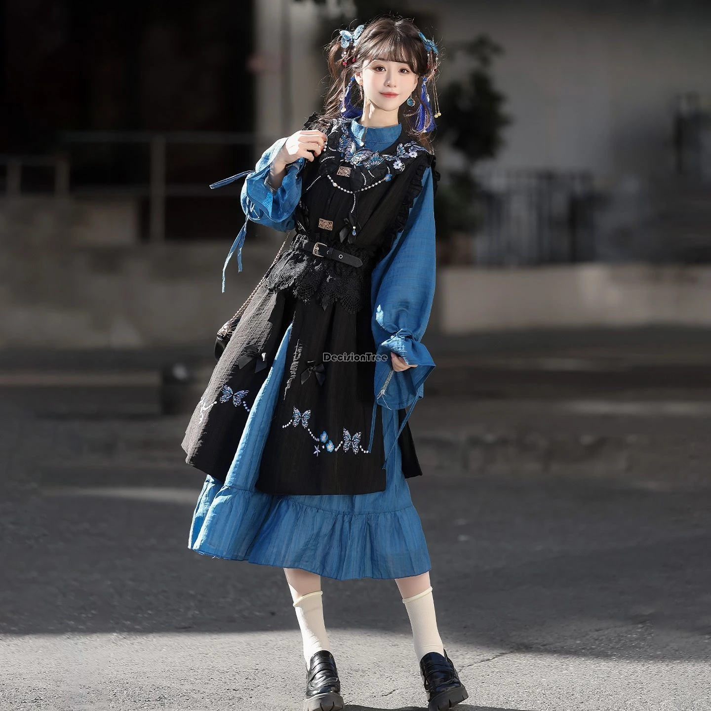 

2026 chinese improved retro ming dynasty hanfu daily-modern hanfu lolita women's long sleeve long dress coat 4 piece lolita set