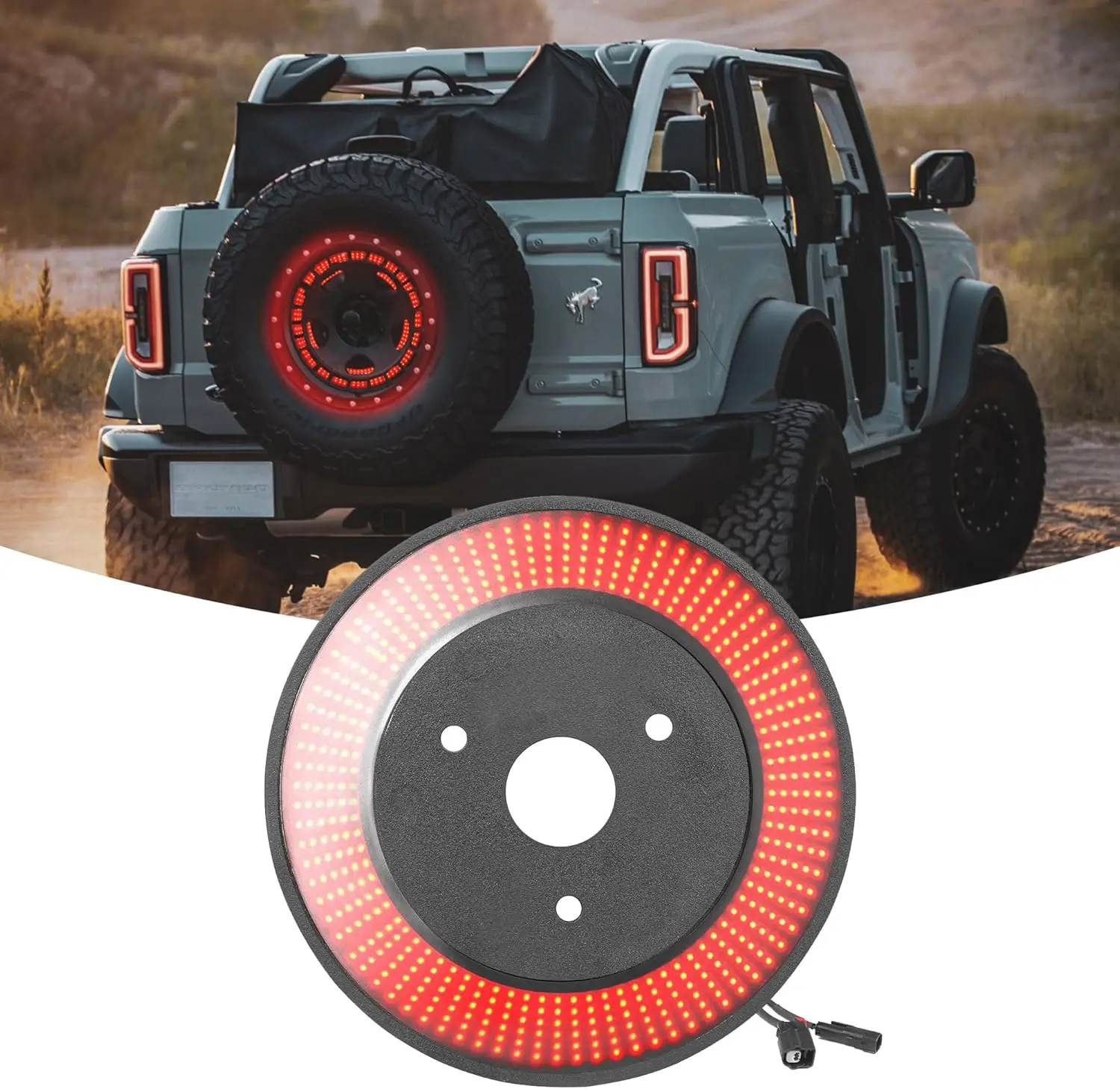 Plug and Play Rear LED Ring Wheel Light 3-Sided Bright Red HTMLED Spare Tire Brake Light Compatible with 2021-2023 Ford Bronco