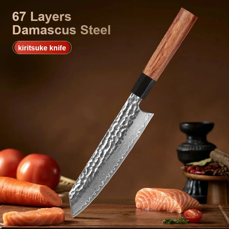 

8 inch Kitchen chef Knife 67 layer Damascus steel Vg10 core Japanese Kiritsuke forged knife High quality Red Octagon handle