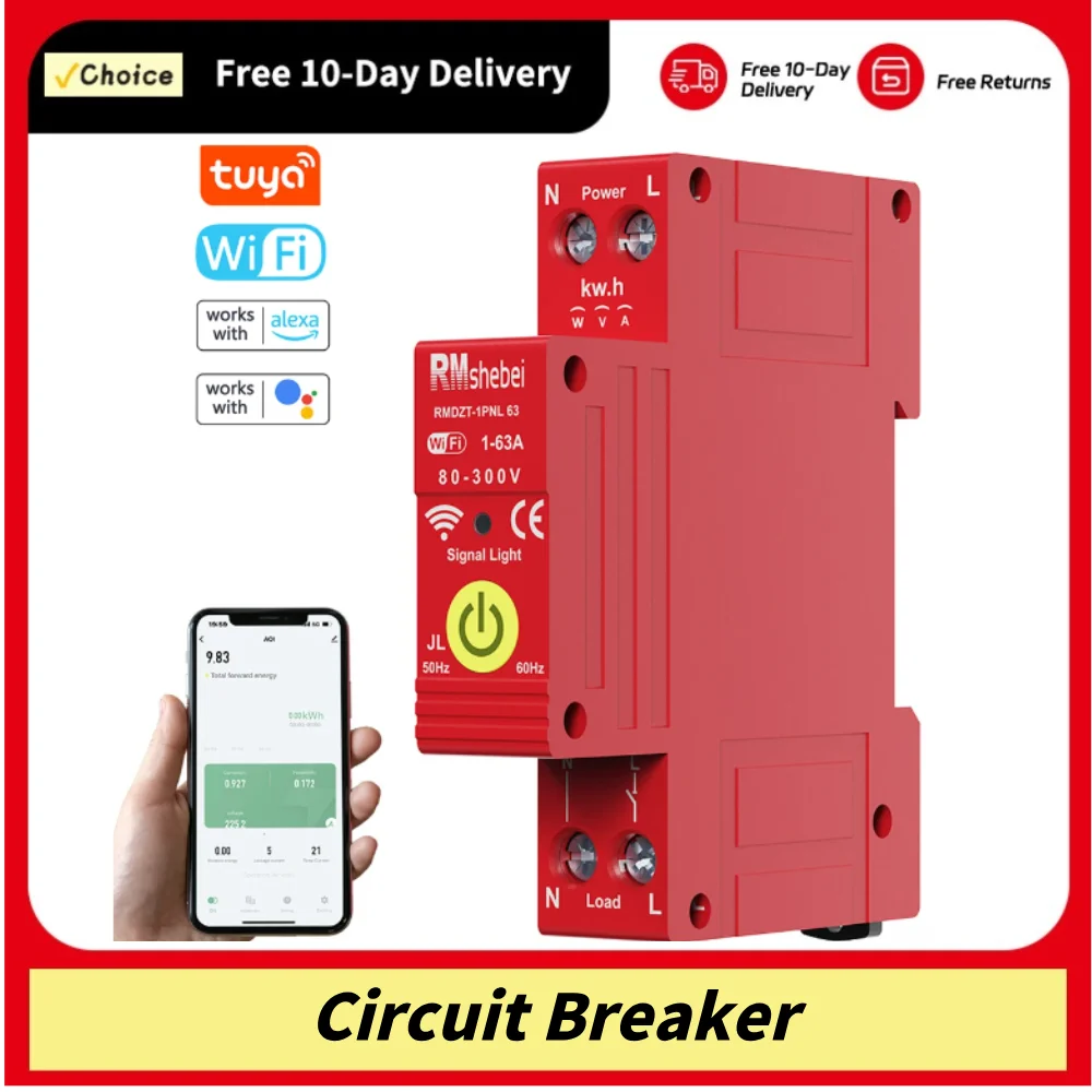

TuyaWiFi 1P Intelligent Circuit Breaker with Adjustable over Voltage And Current under Voltage Protection Automatic Device Prote