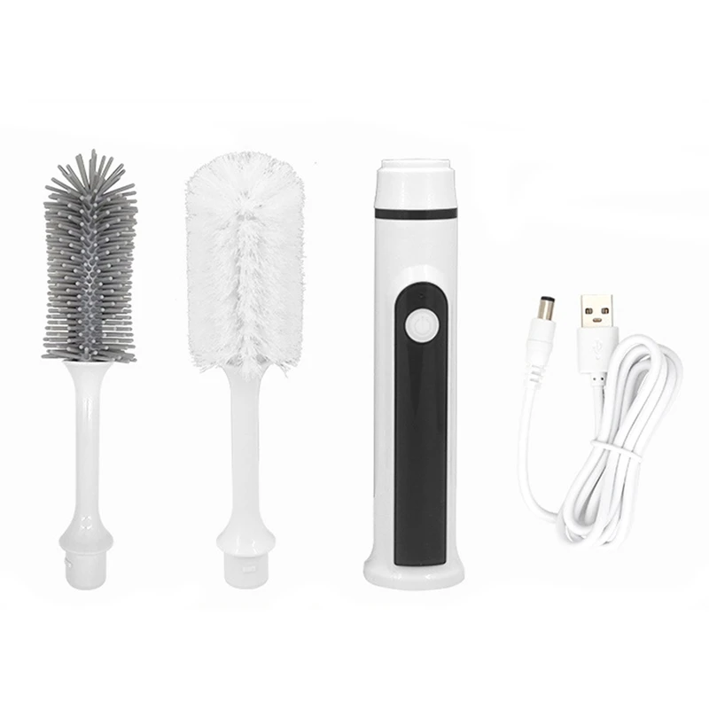 Electric Milk Bottle Brush Nipple Cleaner Waterproof Electric Cup Brush White & Gray & Black