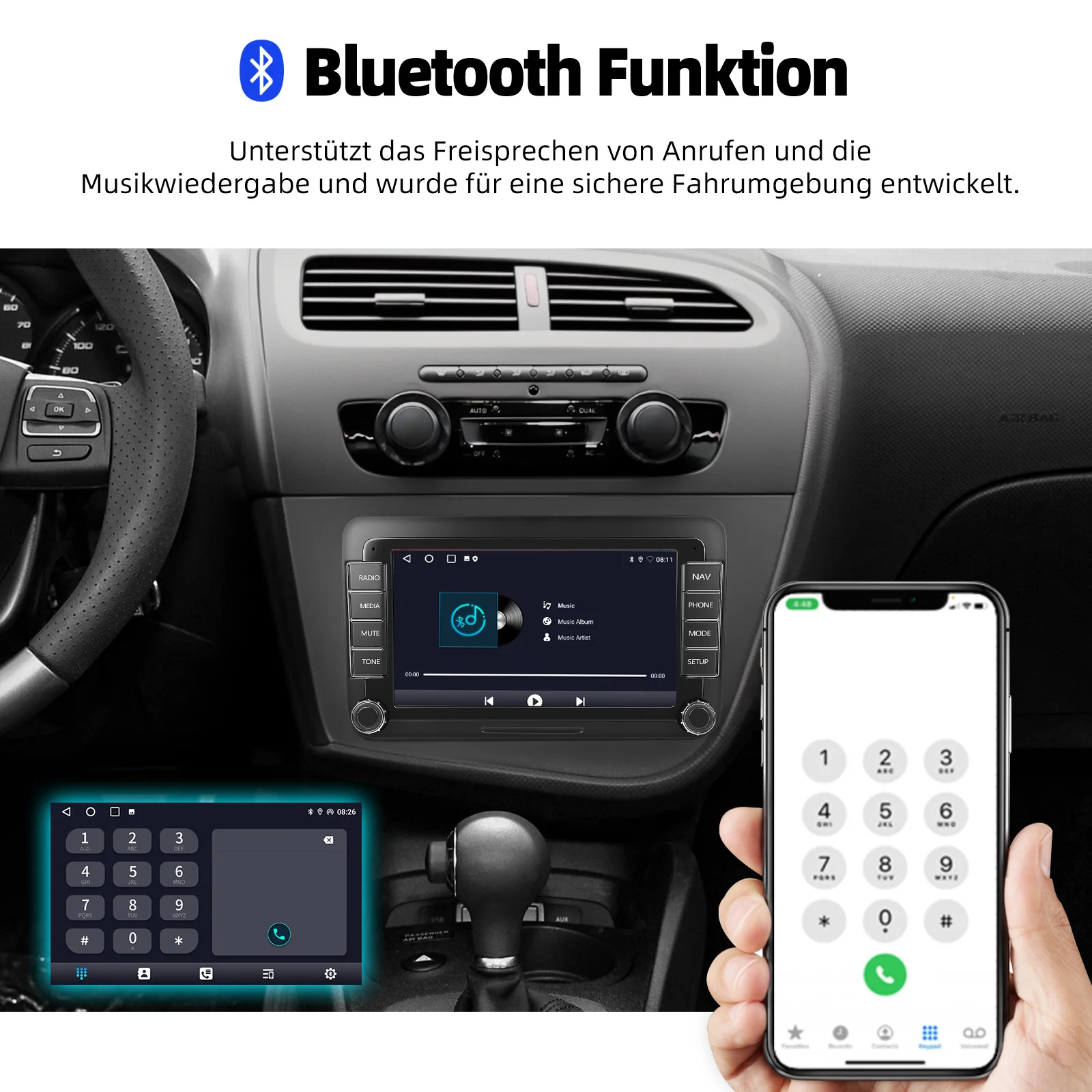 ESSGOO 7'' 32/64GB Android 15 Für Seat Leon 1P1 05-11 Touchscreen GPS Navi WIFI RDS Kabelloses Carplay Android Auto AI Sprachsteuerung Headunit – Detail 9