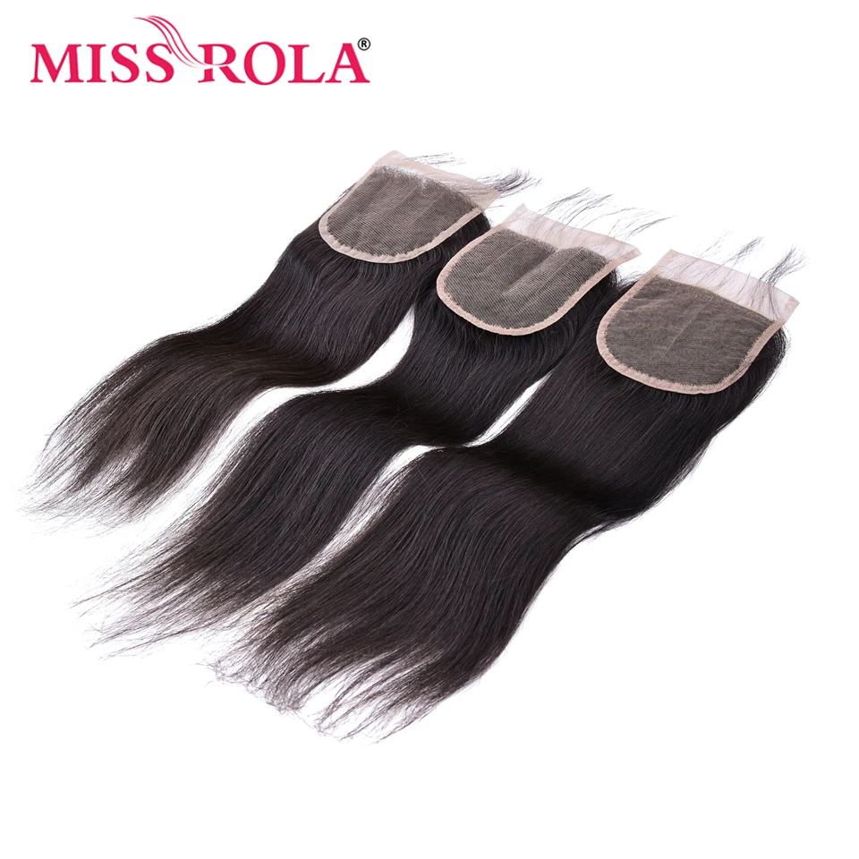 Miss Rola 페루비안 스트레이트 헤어 번들, 클로저 포함, 100% 인모, 내추럴 컬러, 레미 3 번들, 4x4 레이스 클로저 포함