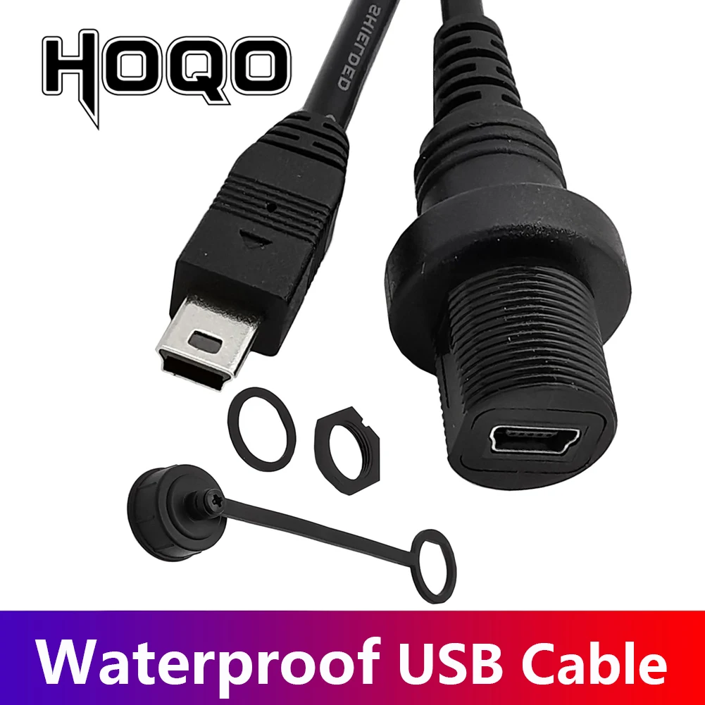 

30cm IP67 Mini USB Waterproof Cable,Mini-USB 5pin Male to Female Panel Mount Water Proof Connector Extension cord