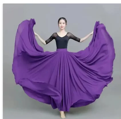 

1pcs/lot woman belly dancing solid skirt female modern dancing chiffon 720 degree skirt