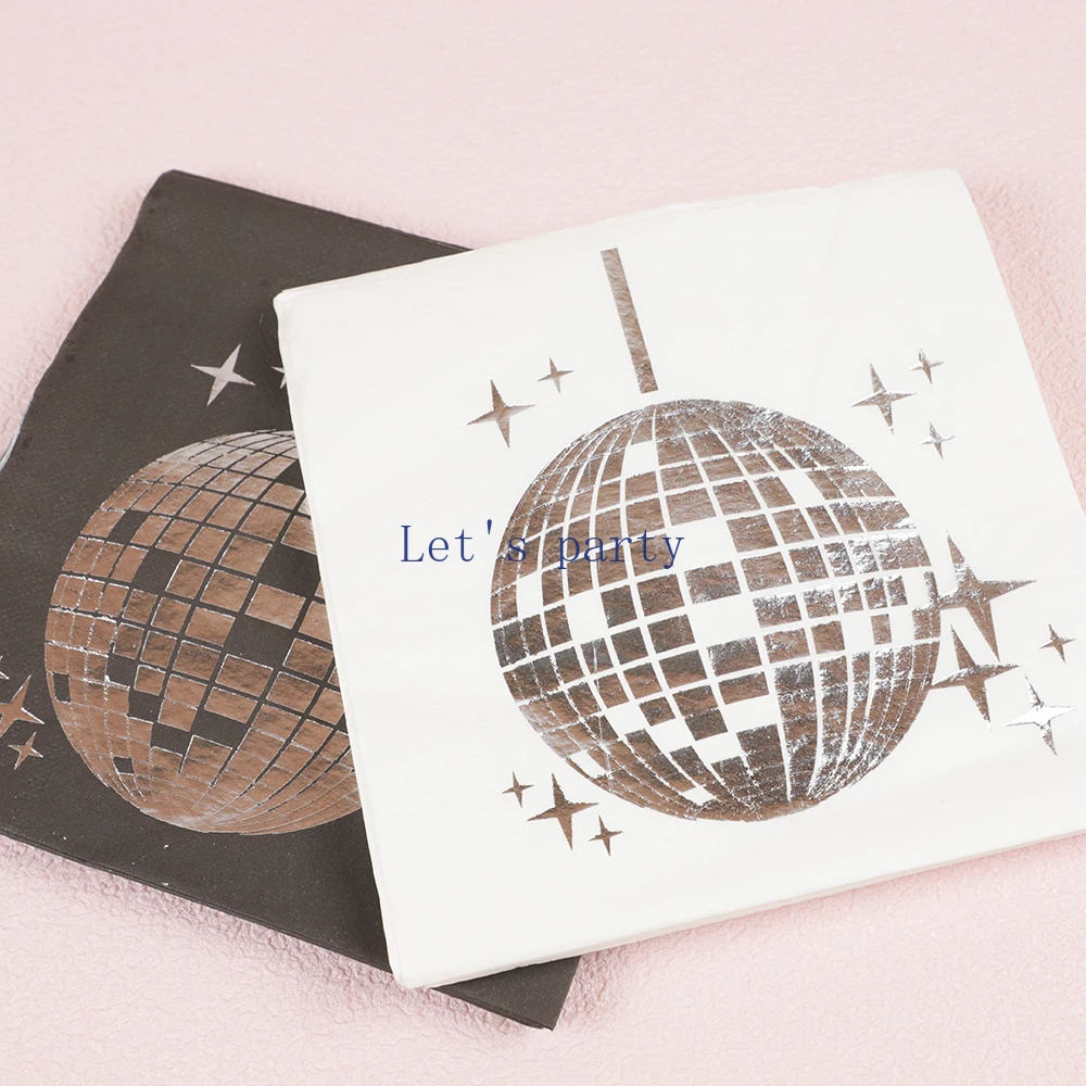 25Pcs/bag Disco Ball Disposable Napkins Tissues Towel for 70s Music Disco Theme Birthday Bachelorette Wedding Party Decoration