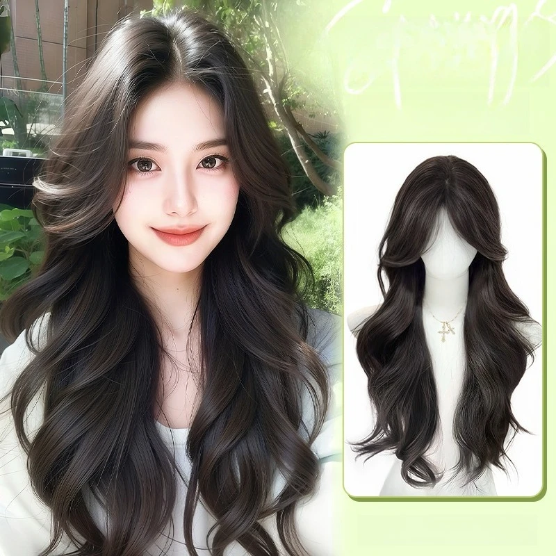 

Synthetic Wig [Spring and Bright Scenery] Full Head Female Wig, Natural-looking Split Middle Long Wavy Hair for Daily Wear