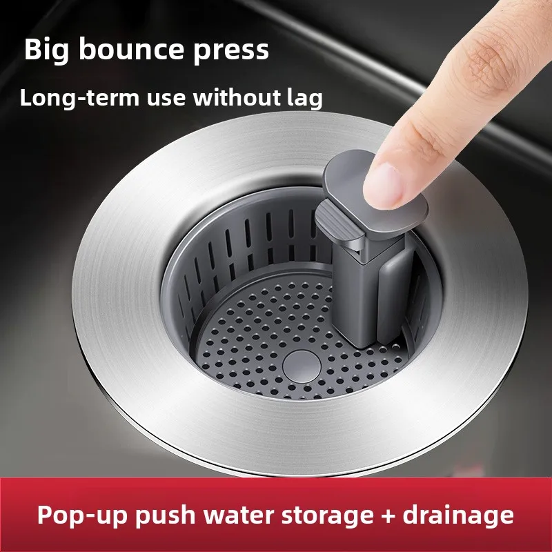 

Upgraded Kitchen Sink Filter Bounce Core - 304 Stainless Steel Pop-Up Drain Stopper, Double Filtration Anti-Clog/Anti-Odor, Univ