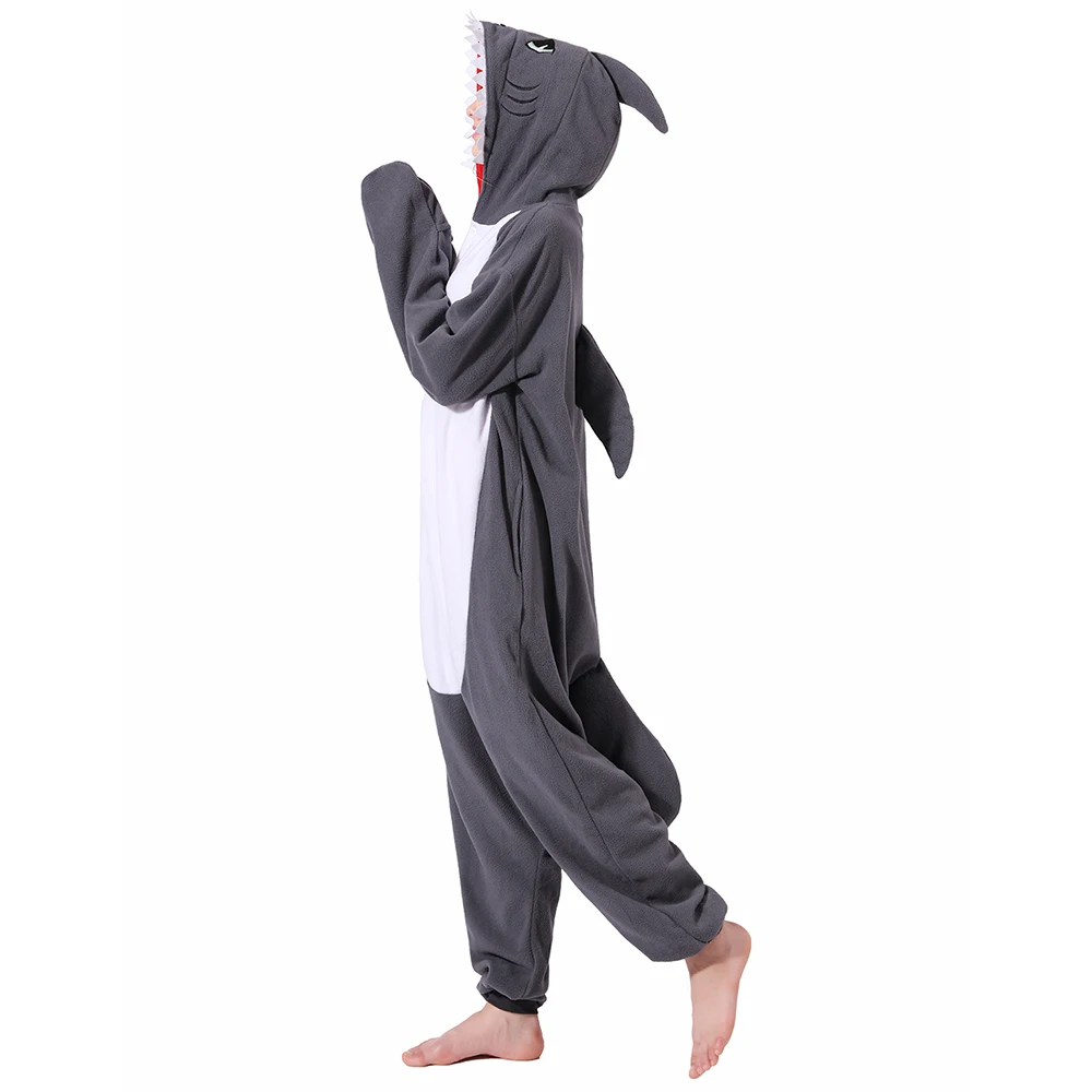 New Animal Unisex Adult Grey Shark Kigurumi Unicorn Onesie Pajamas Cartoon Halloween Family Party Costumes Jumpsuits Slipper