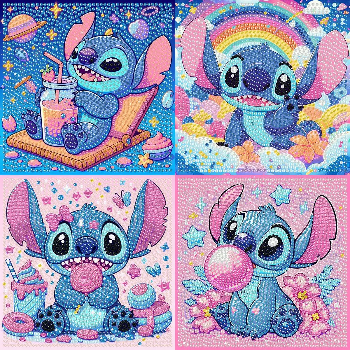 17x17cm With White Frame 5D Full Round Drill Diamond Painting Kit Cute Big Ears Blue Alien Pet Donut Swim Ring Ice Cream Summer