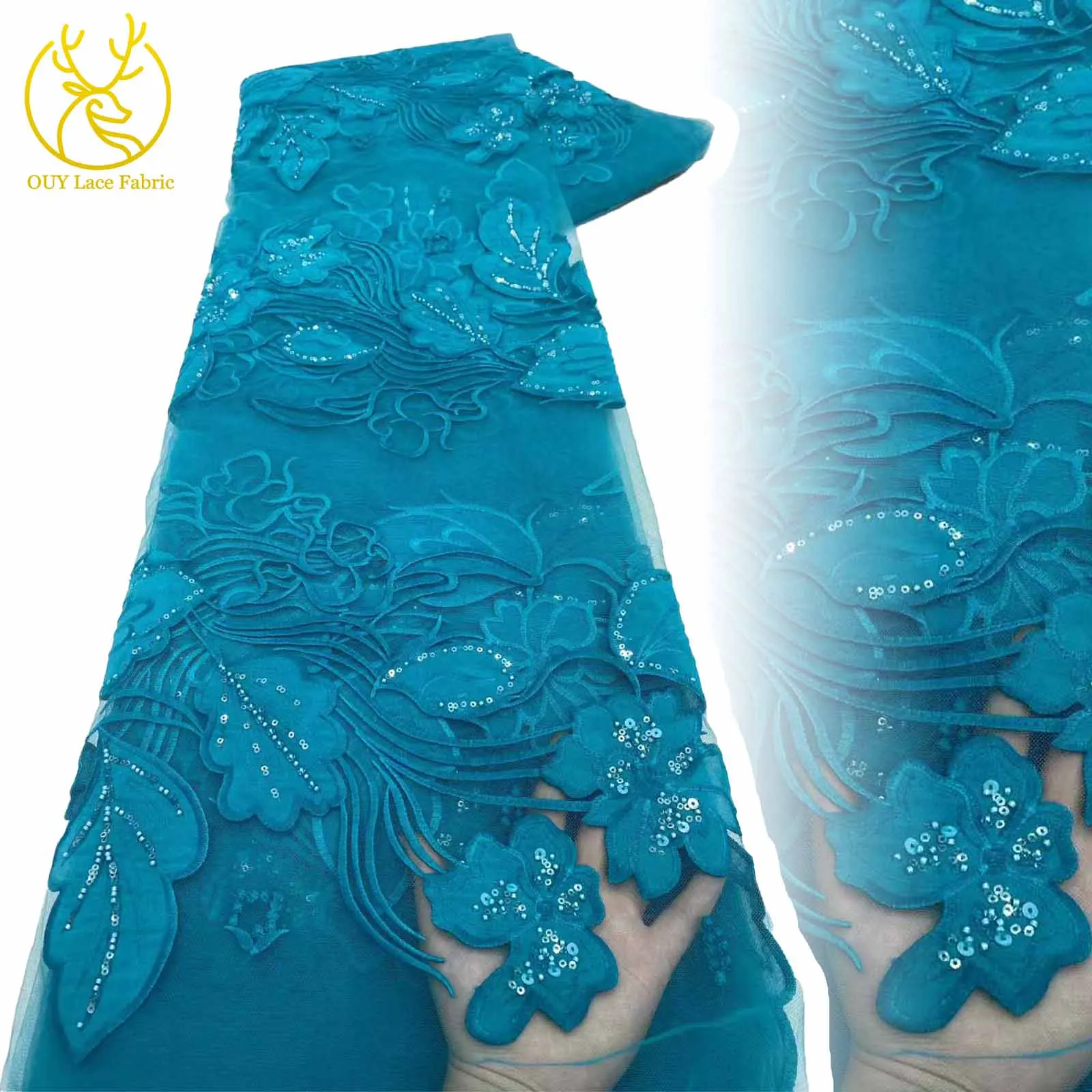 

2025 High Quality African Mesh Sequin Lace Fabric 5 Yards French Nigerian Embroidery Lace Lace Fabric For Ladies Party Dresses