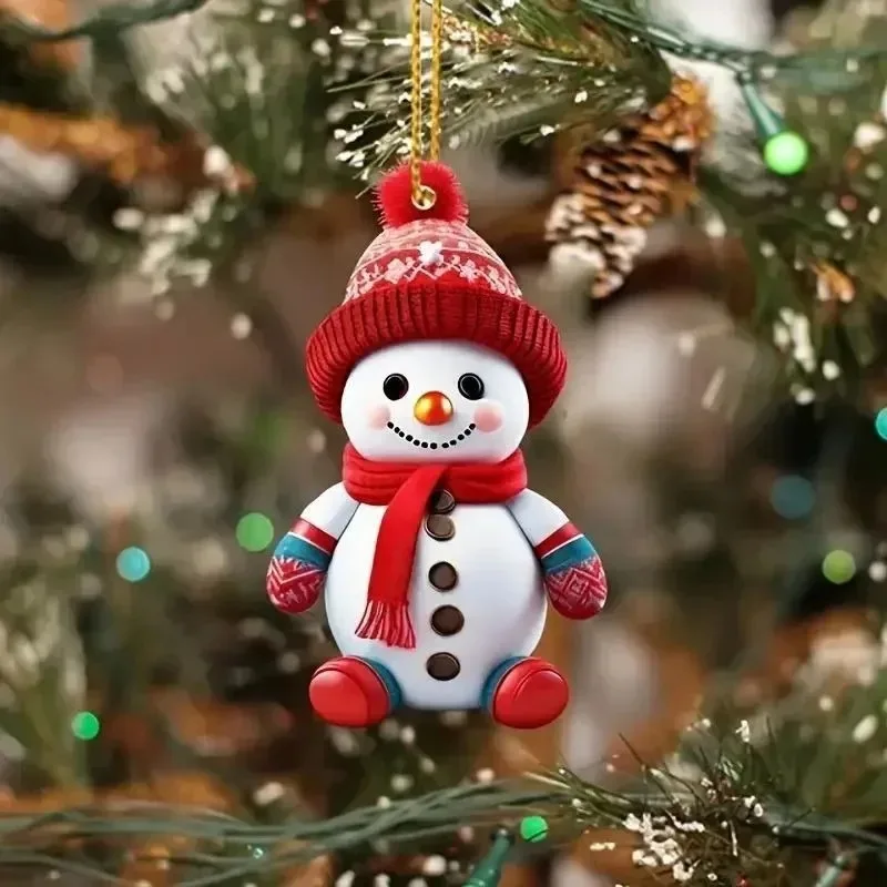 Christmas Flat Acrylic Hanging Pendants Santa Cluas Snowman Xmas Tree Drop Ornaments Merry Christmas Decor Happy New Year 2024