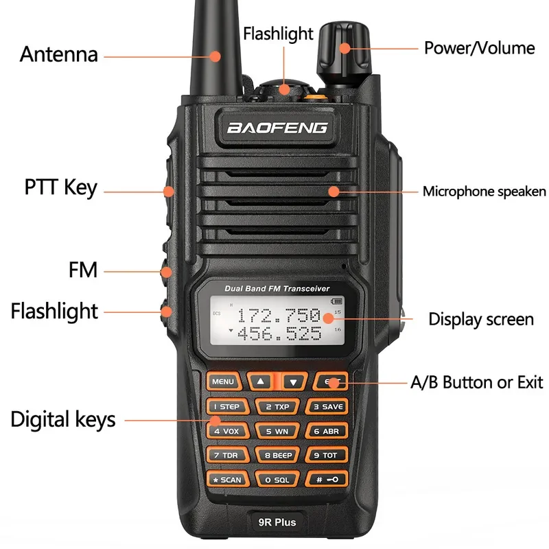 Baofeng-walkie-talkie UV-9R Plus, 10W, IP68, banda Dual, resistente al agua, 136-174/400-520MHz, Radio Ham, rango de 10KM, UV 9R Plus