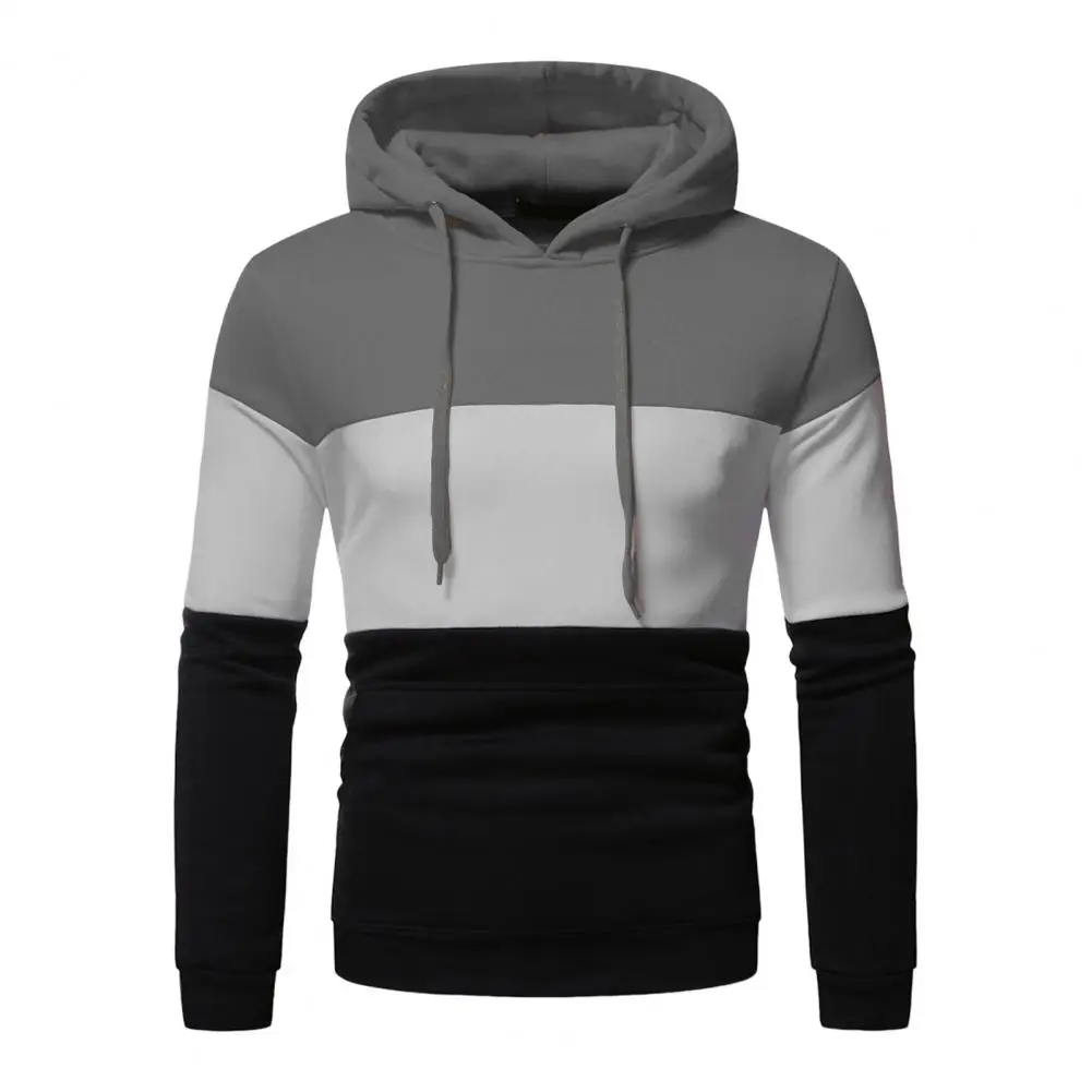 

Color Block Hoodie Men's Colorblock Drawstring Hoodie With Big Pocket Retro Thin Loose Fit For School Wear Sports Men Hoodie