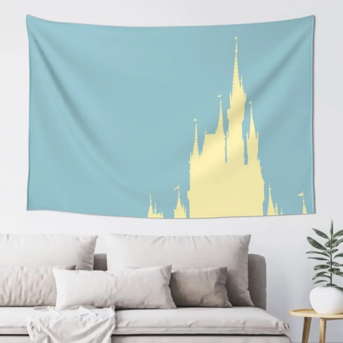 Magic Castle Silhouette Blue and Yellow Tapestry Art Mural Bedroom Decor Aesthetic Custom Tapestry