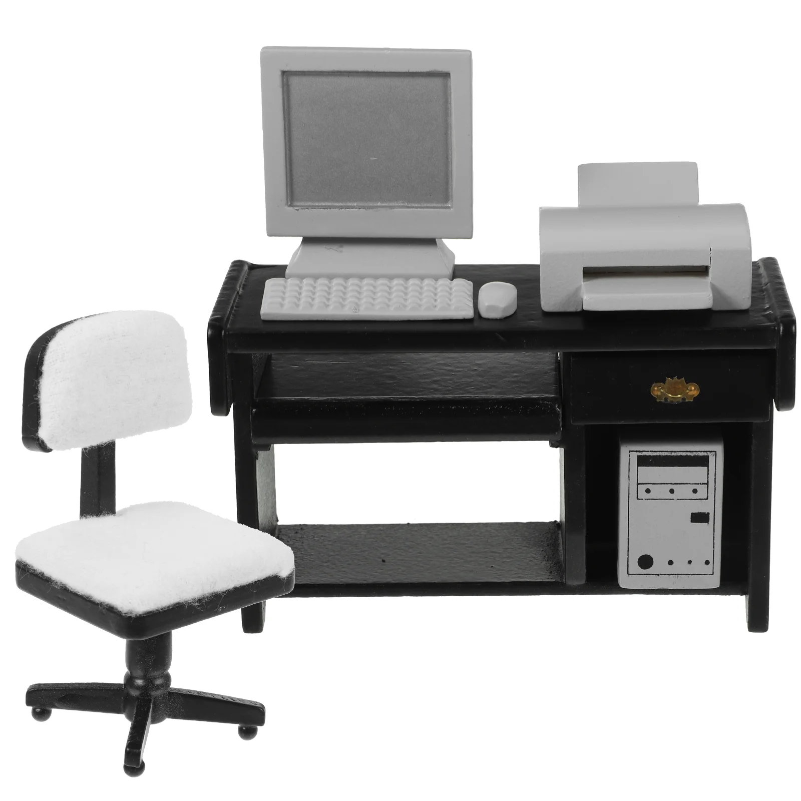 Mini Computers Office Scene Props Furniture Miniatures Accessories Toy for Crafts Decor Desk Black Dollhouse