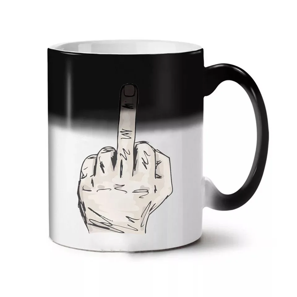 Heat-Activated Thermochromic Ceramic Mug Funny Middle Finger Design Color Change Coffee Cup Novelty Gift