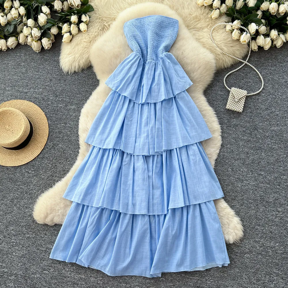 

Long Dress Women Cake Dresses Strapless Vestidos Y2k Streetwear Sexy Beach Tight Waist Elegant Splice Party Night Work 2026