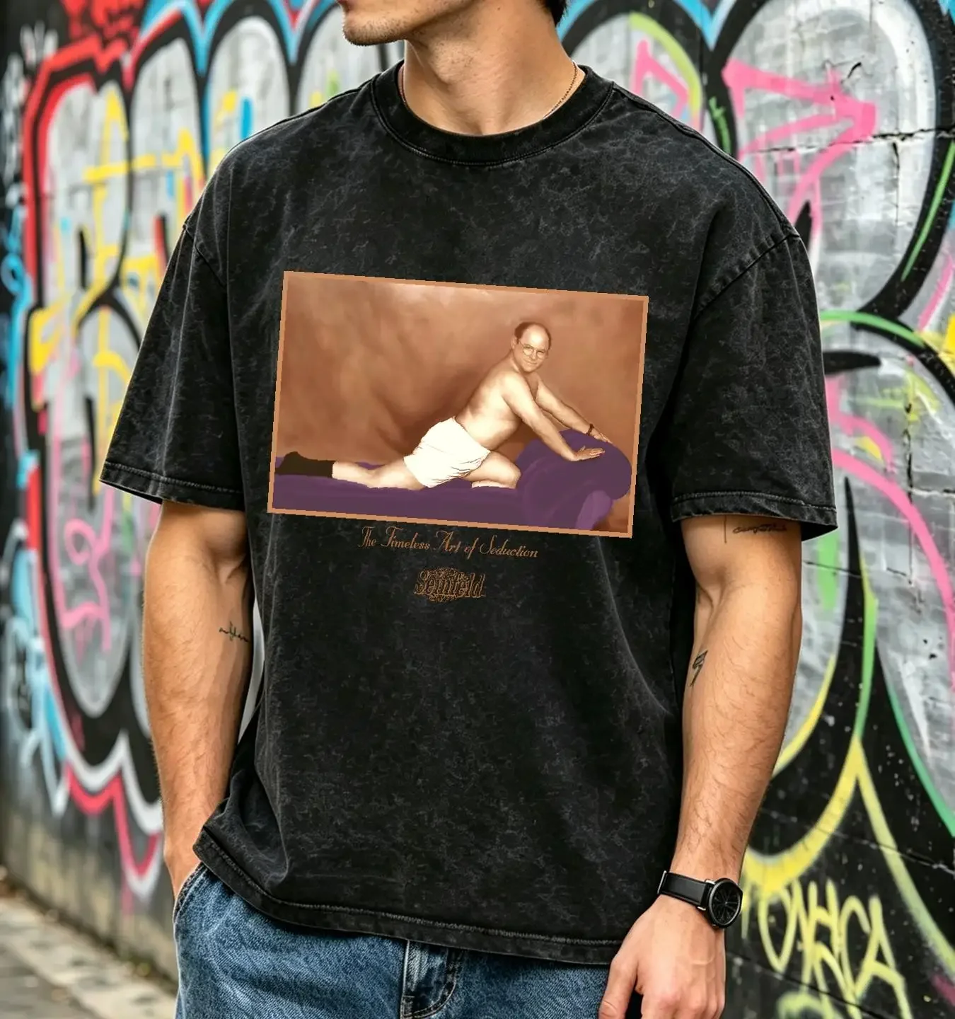 washed T Shirt Vintage 90s SEINFELD George Costanza The Timeless Art Of Seduction vintage Washed Casual Breathable