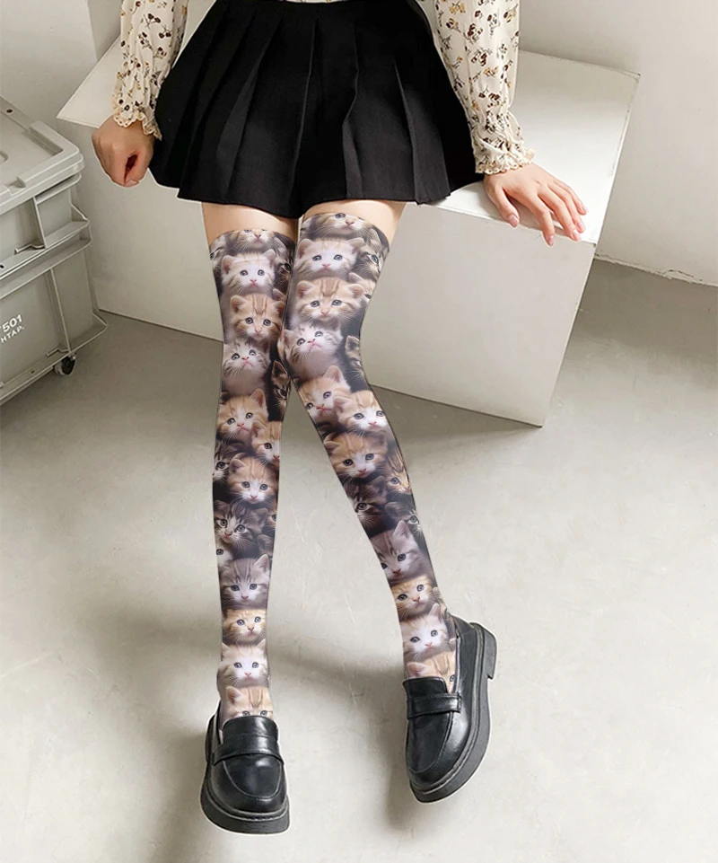 Kawaii cat printed thigh stockings ladies fashion sexy sweet stockings Halloween Cosplay high-quality over-the-knee stockings