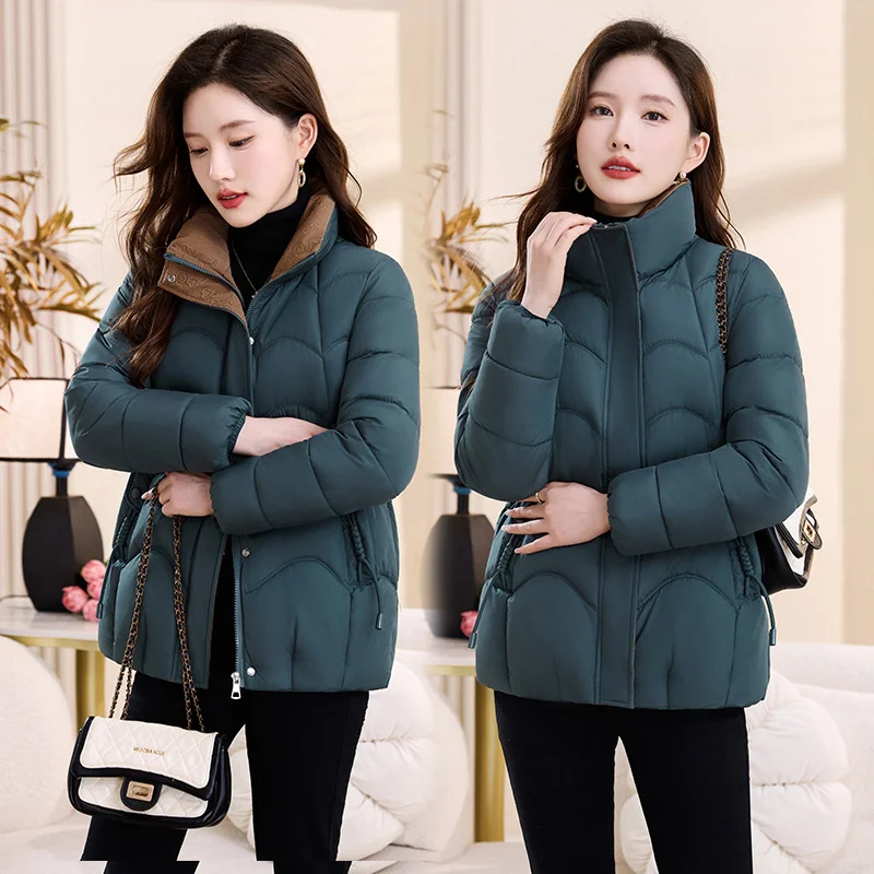 Veste rembourrée en coton pour femme, Parkas courts d'hiver, manteaux à col montant, épais et chauds, vêtements d'extérieur à la mode, 2025