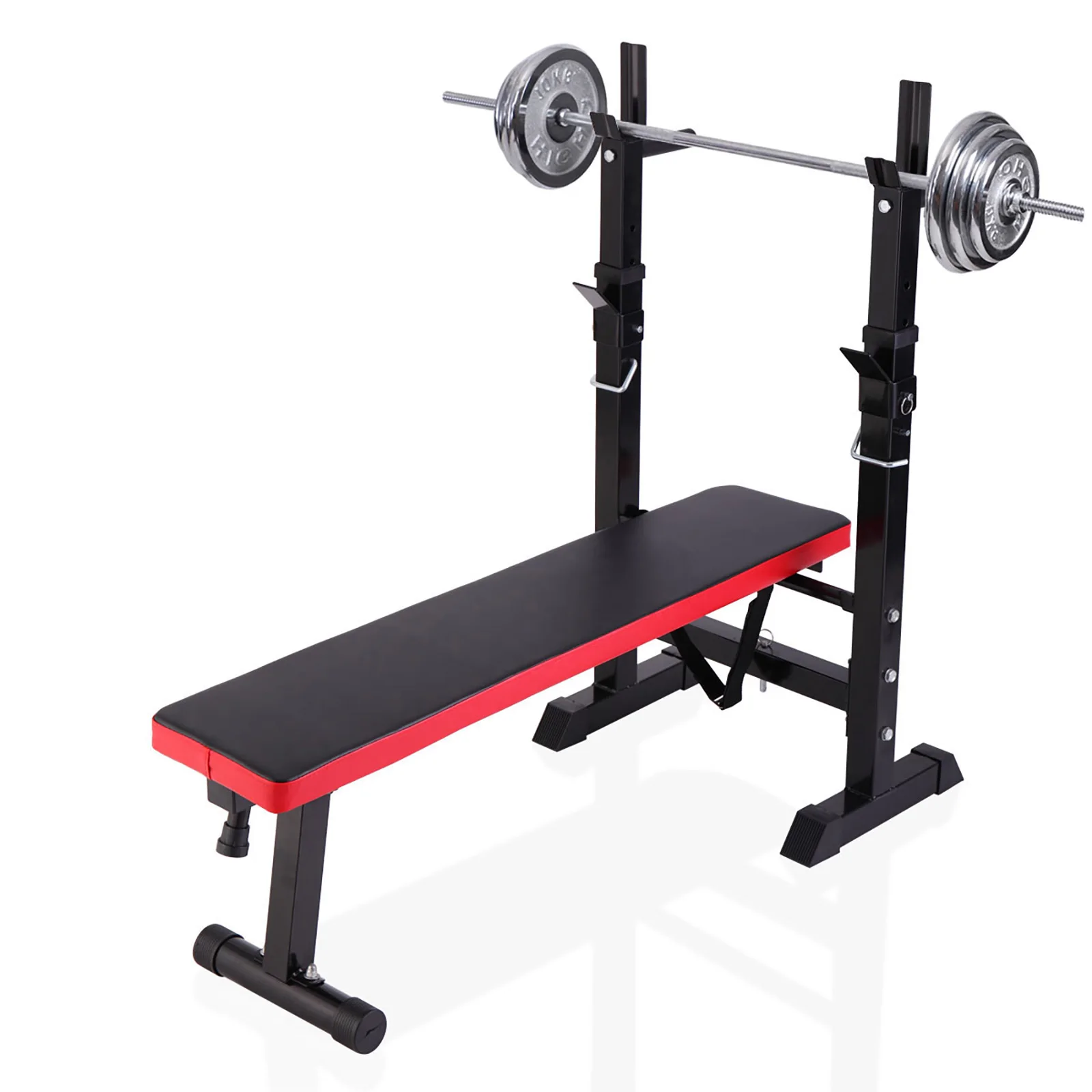 

Adjustable Folding Multifunctional Workout Station Adjustable Workout Bench with Squat Rack - balck red