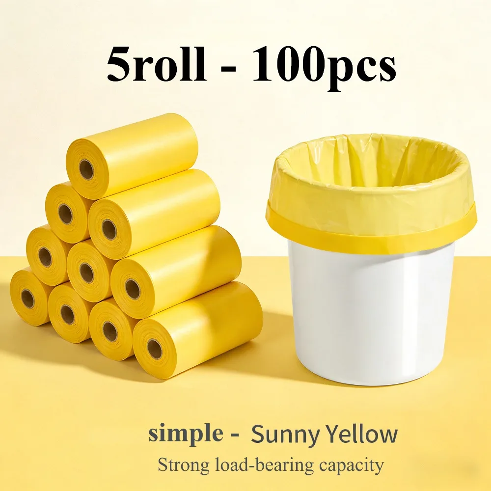 5 Rolls 100Pcs Yellow Thick Garbage Bags Leakproof Odor Resistant Bin Bags for Home Kitchen Office