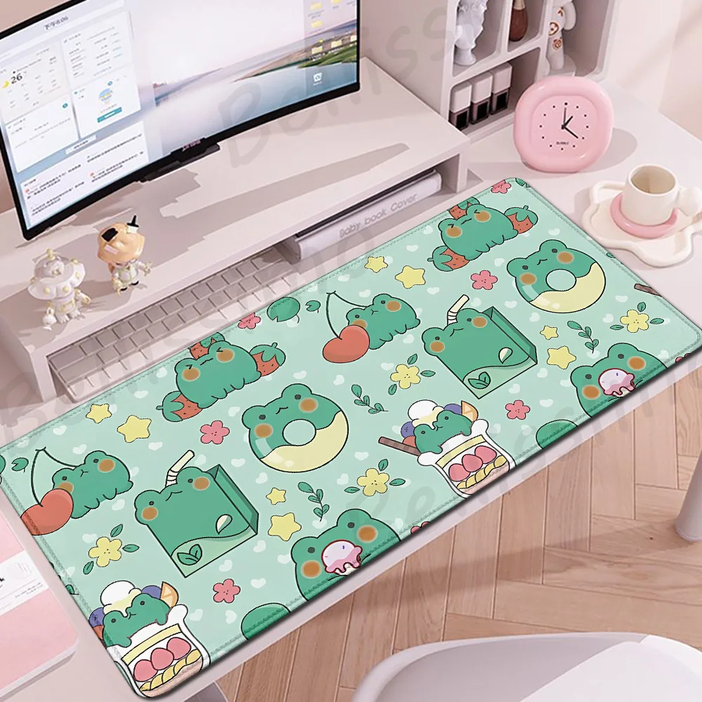 

Cute Frogs Desk Mat Large Gaming Mousepad Xxl Cartoon Animal Mouse Pad Plant Nature Green Extended Mouse Mat E-Sports Playmat