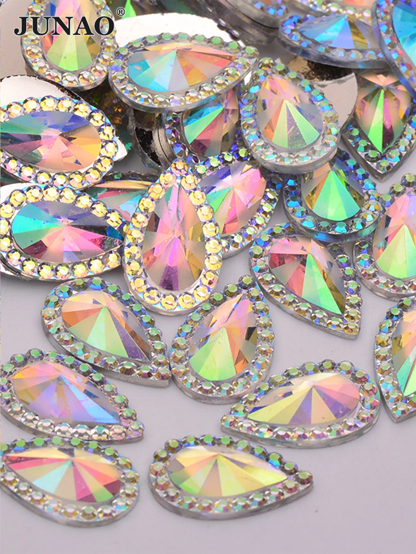 JUNAO 13*18mm 16*30mm kryształ AB spadek dżetów aplikacja Flaback żywica klejnoty nie hotfix kryształowe kamienie DIY diament Strass — zdjęcie 5