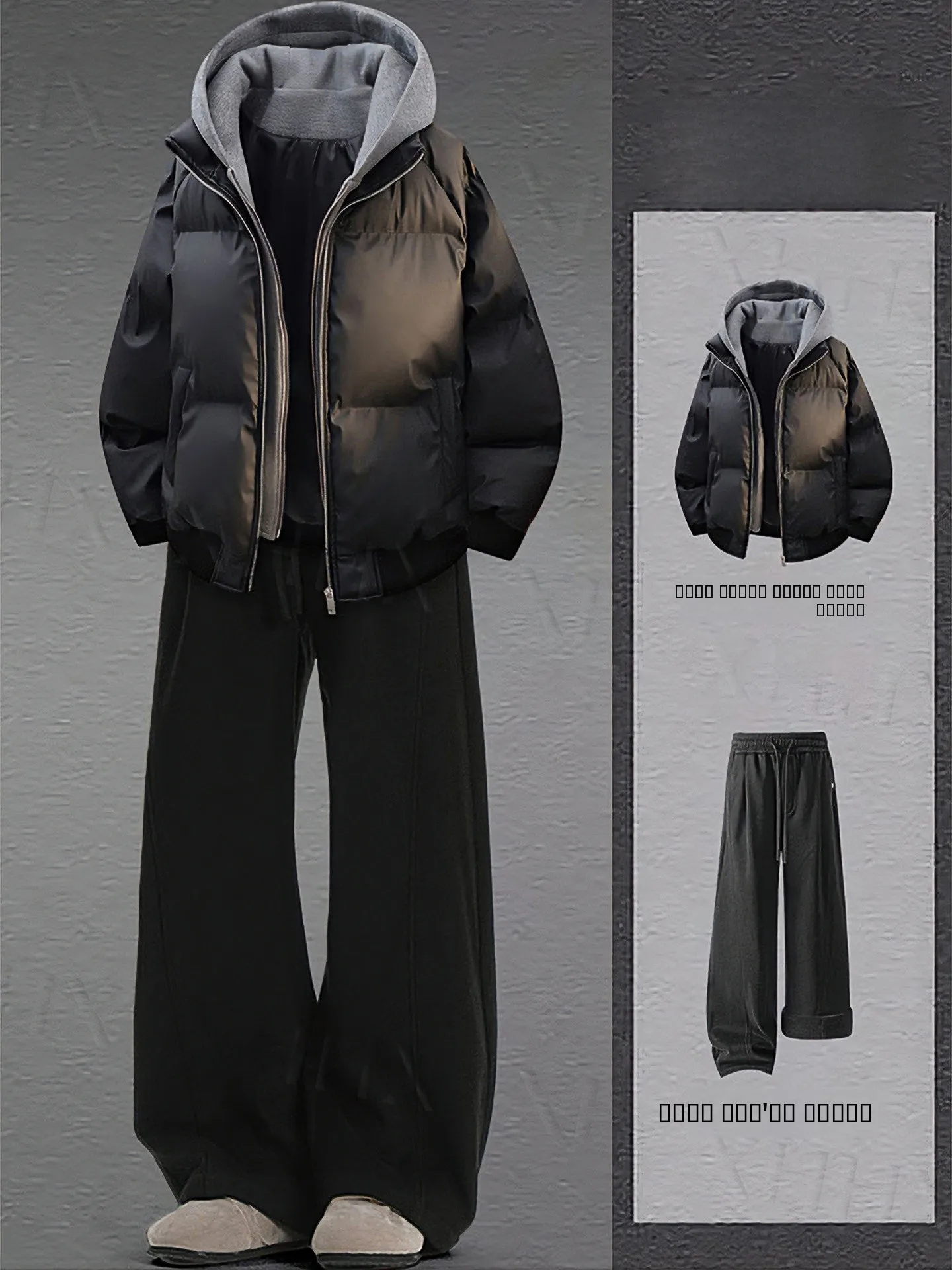 

Men's ort Puffer Jaet Cotton Outerwear Hooded PU Leather Fake Two-Piece Warmth Winter Faion American Sle Youth ular