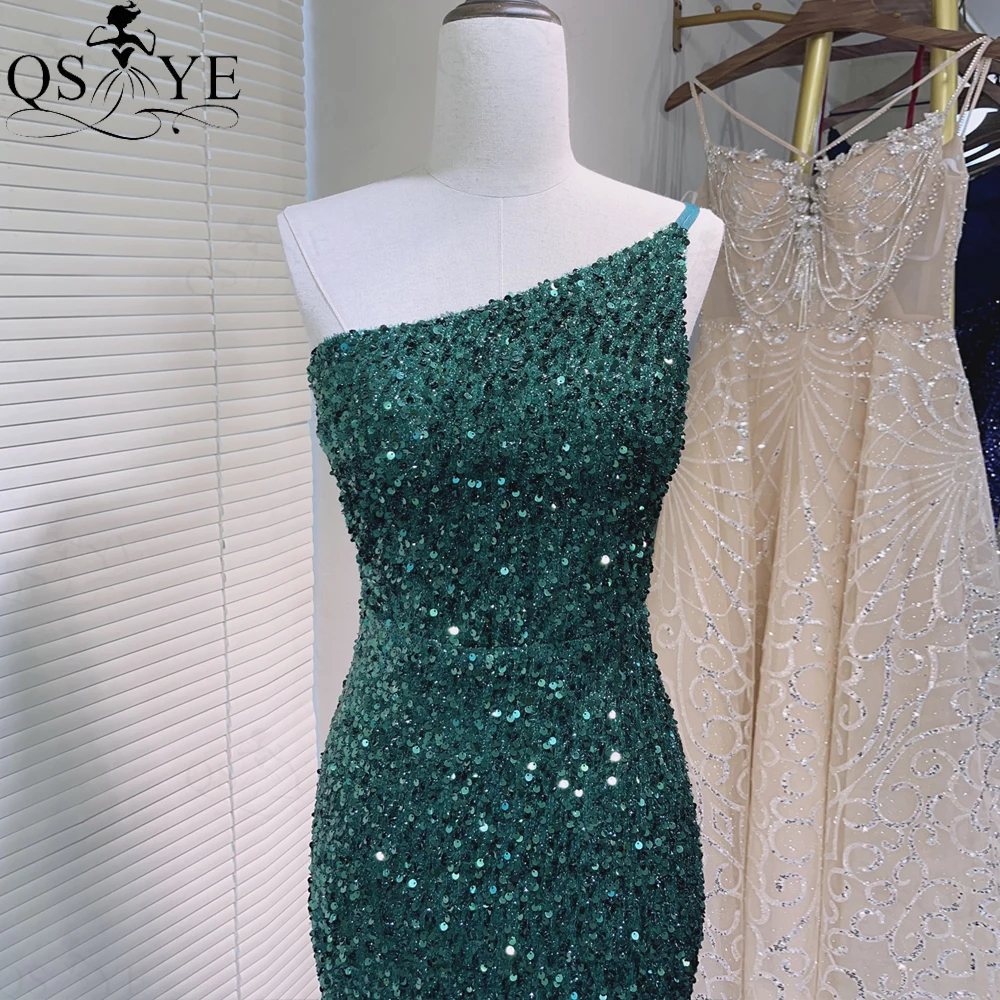 One Strap Green Evening Dresses Mermaid Sequin Prom Gown with Slit Glitter Lace Long Formal Party Women Fashion Prom Dress