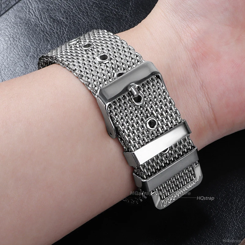 1.0 pulseira de relógio de aço inoxidável com laço de malha milanesa para pulseira universal dw 18mm 20mm 22mm 24mm pulseira para omega