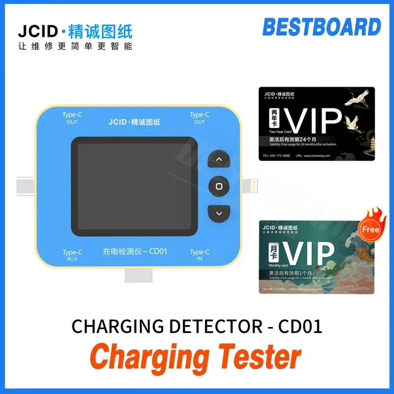 JCID CD01 Tester di ricarica da 2.4 pollici voltmetro digitale PD Vurrent Meter supporto Type_C/USB3.0 Monitor in tempo reale potenza di ricarica