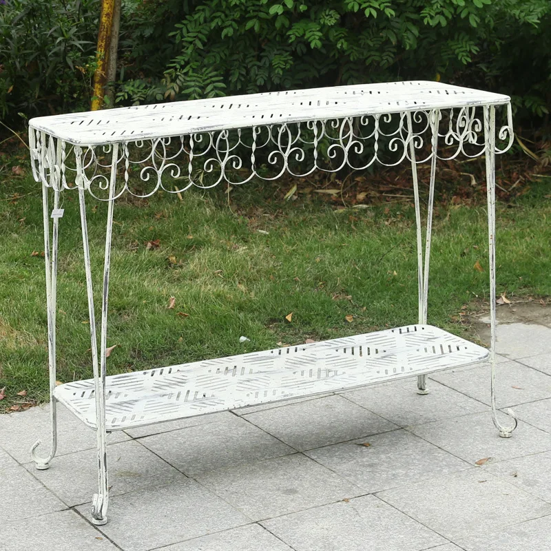 Outer order old wrought iron rectangular table outdoor balcony courtyard double shelf garden terrace grocery decorative flower