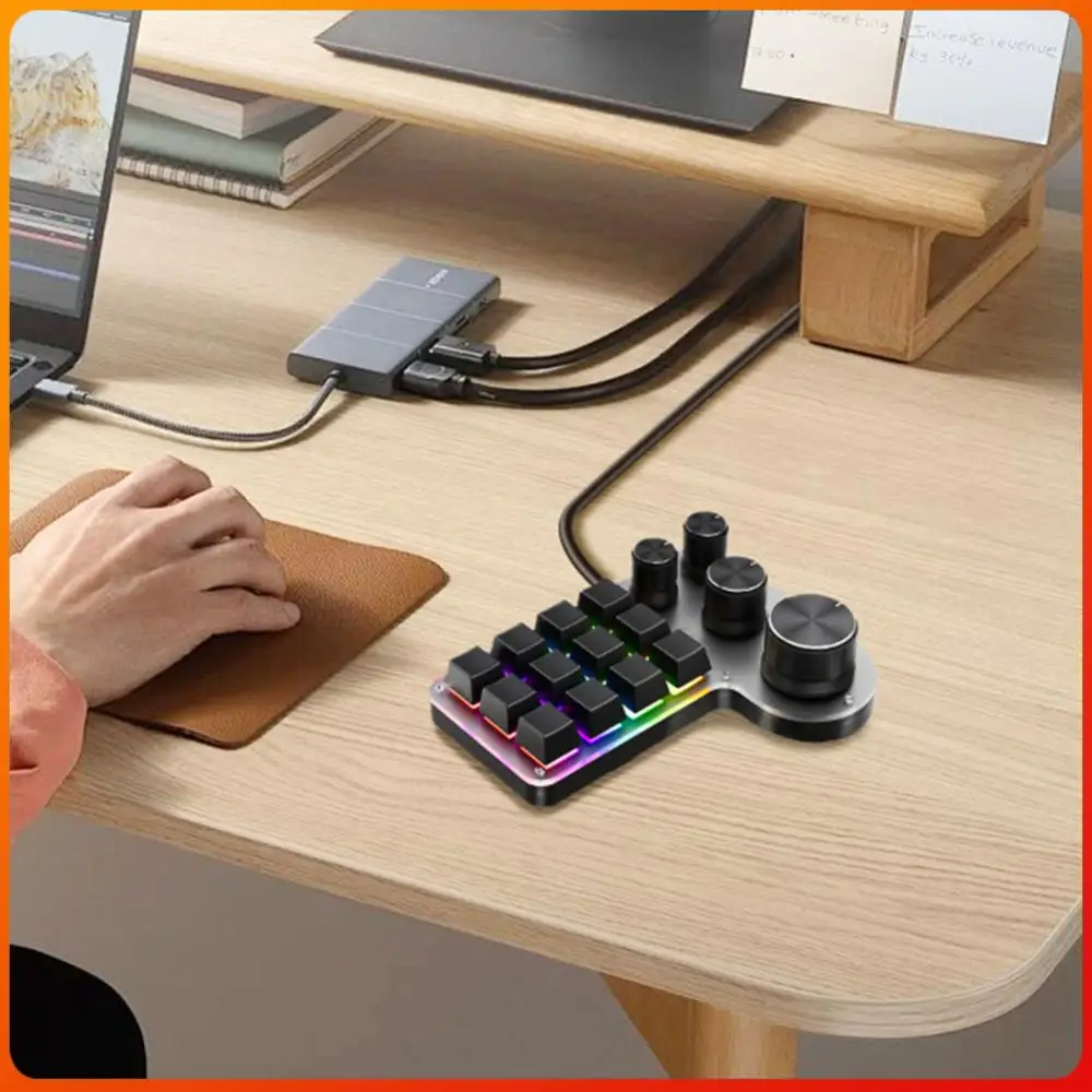 

12 Keys 4 Knobs Photoshop Gaming Keypad RGB USB Wired/Bluetooth-Compatible Mini Mechanical Keyboard Red Switch for Office Gaming