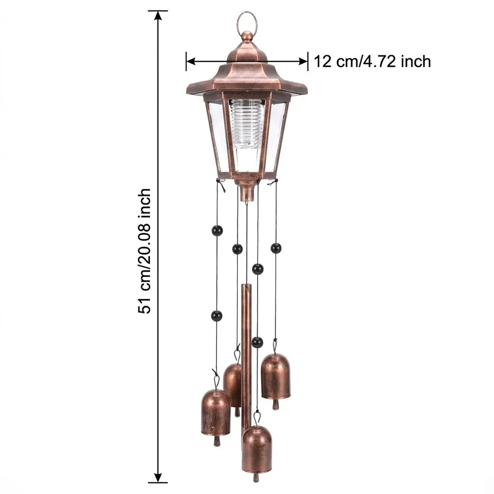 Iron Solar Wind Chime Light with Classic Bronze Finish 13x13x51cm for Outdoor Spaces Including Yard Patio Balcony
