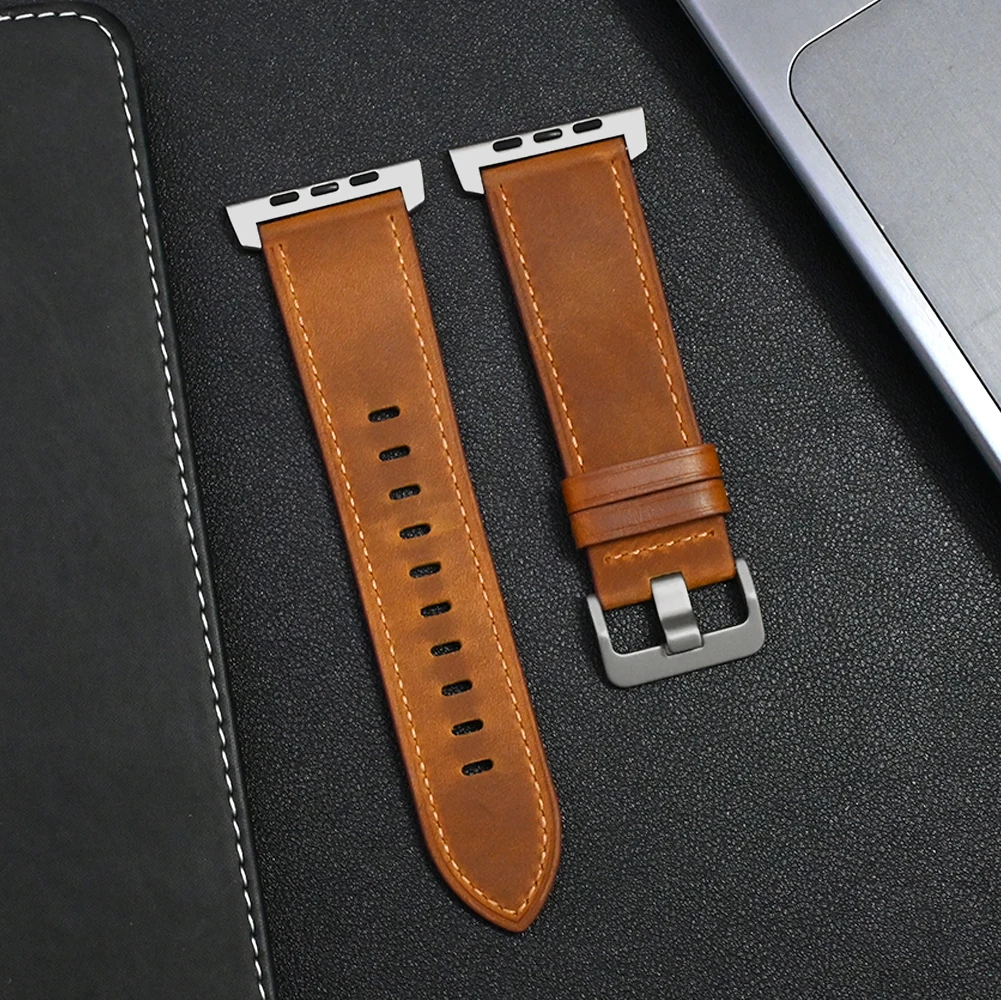 Luxury Genuine Leather Band For Apple Watch Ultra 49mm Mens Strap For iWatch Series 9 8 7 45mm 41mm 6 5 4 se 44mm 42mm Bracelet image 4