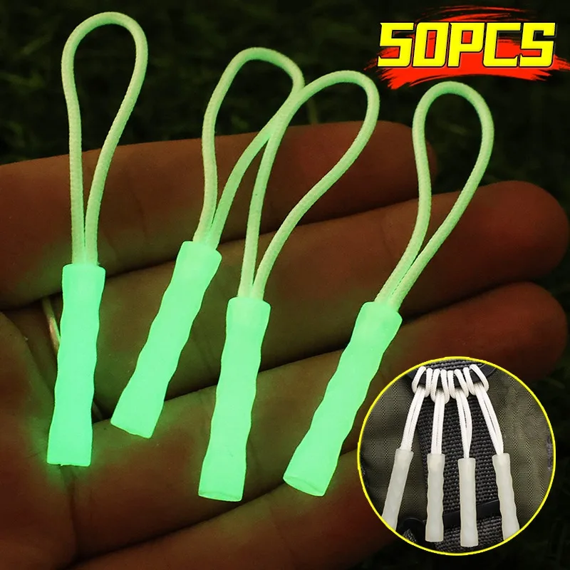 

1/50pcs Luminous Zipper Travel Bag Zipper Pull Rope Anti-loss Backpack Zipper Head Glow in The Dark Replace Slider Head Buckle