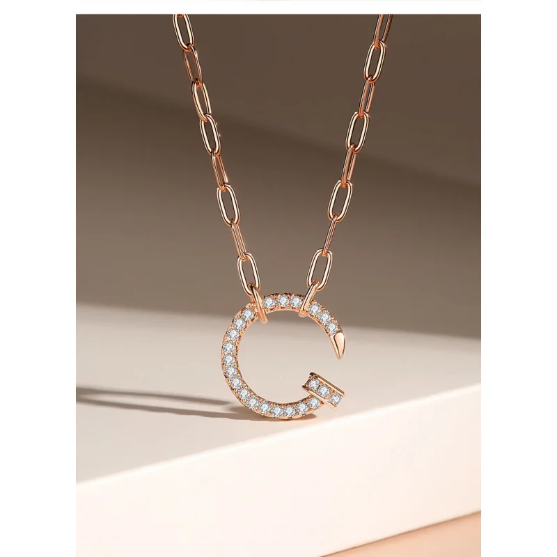 

Light luxury temperament rose gold thick full zircon nail women's jewelry necklace