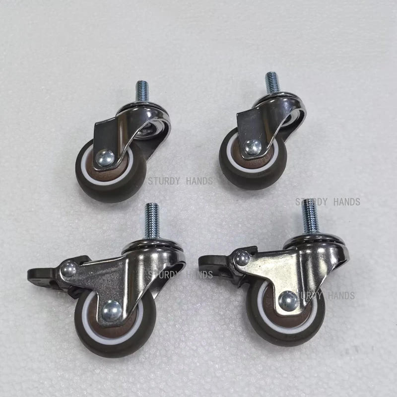 

4 pieces of furniture rotating casters M8 threaded rod 1.5 inches load 80KG with brake rubber wheels tubular shelf handcart
