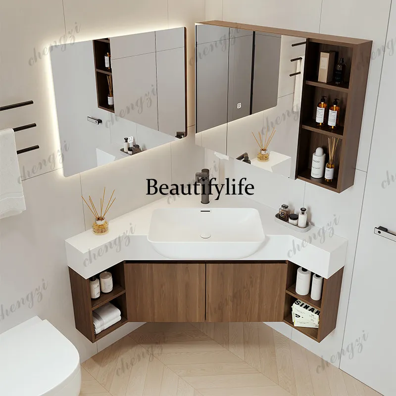 Medieval style corner bathroom cabinet personalized small apartment corner wash basin washbasin basin