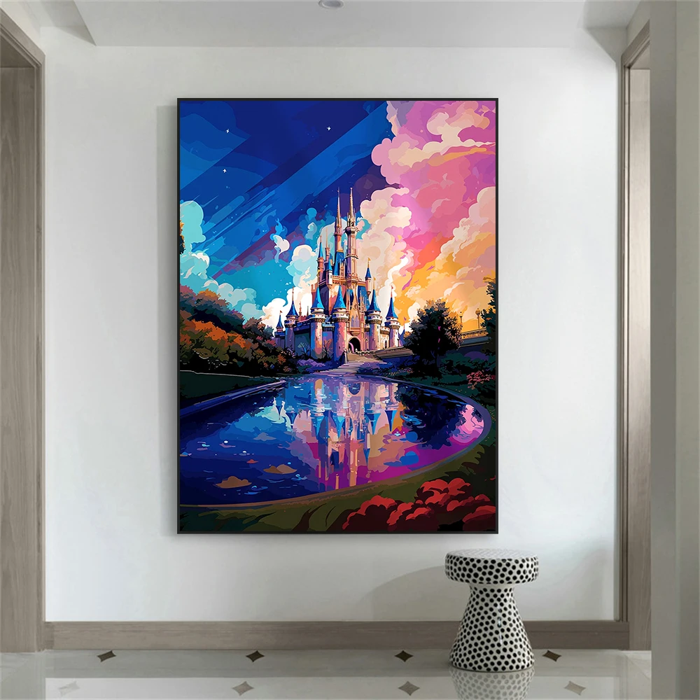 Disney Parks Prints Magic Kingdom Colorful Wall Art Poster Vintage Cinderella Castle Art Graffiti Art Canvas Painting Decor