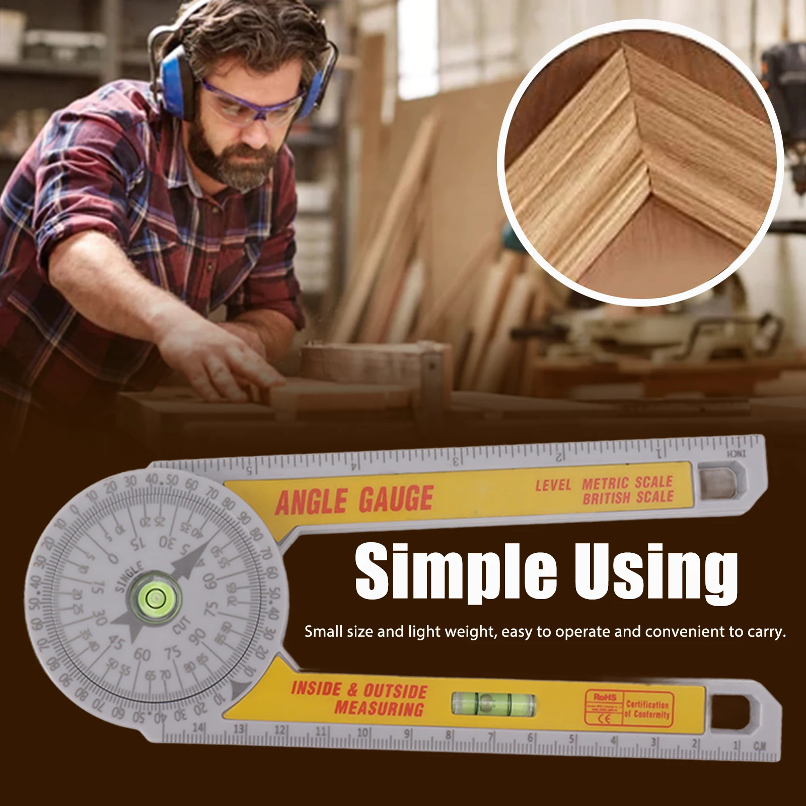 High Precision Angle Finder Level Bubble Rustproof Miter Angle Ruler Lightweight DIY Carpentry Measuring Tools